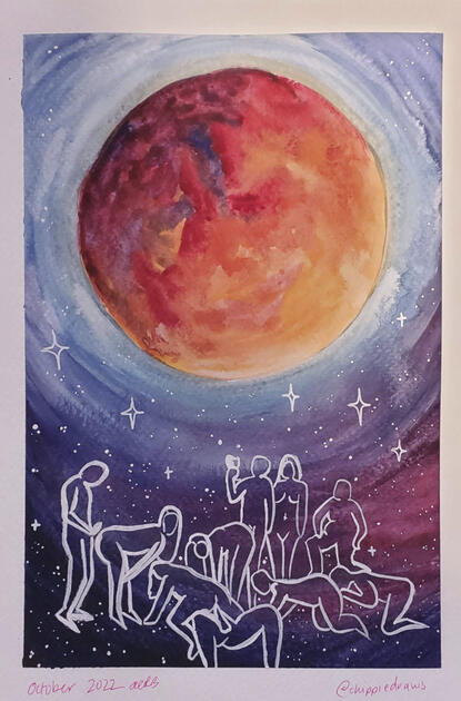 OCTOBER: Group Sex Under the Blood Moon - Gouache on Watercolour Paper