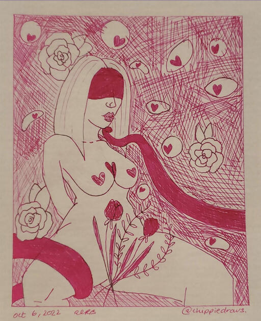 OCTOBER: Ink Prompts: Bouquet and Blindfold - Pen on Watercolour Paper