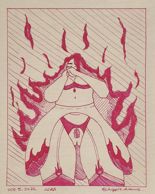 OCTOBER: Ink Prompts: Fire and Lingerie - Pen on Watercolour Paper