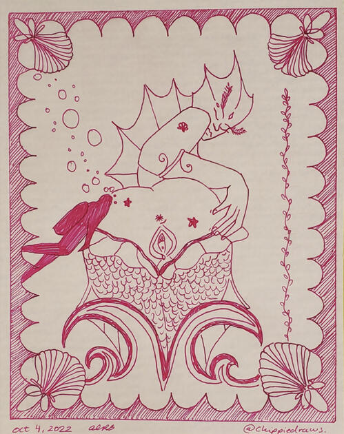 OCTOBER: Ink Prompts: Scallop and Size Difference - Pen on Watercolour Paper