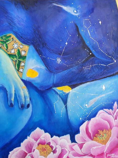 DECEMBER: Commission - Acrylic and Oil Pastel on Wood Panel