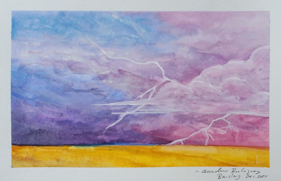 DECEMBER: Storm in Wheat Fields - Gouache on Watercolour Paper