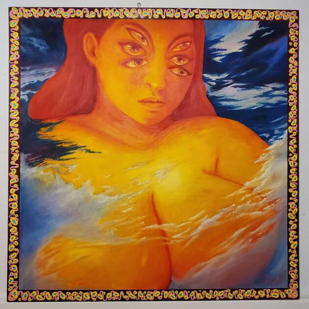 OCTOBER: Pleasure Mapping and the Menstrual Cycle: Luteal - Acrylic, Oil Pastel on MDF Board