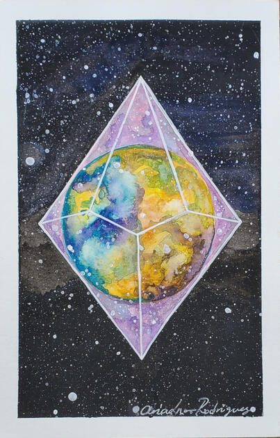 2019: Mercury in a D8 - Watercolour and Pen on Watercolour Paper