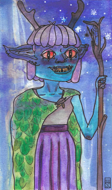 APRIL: Circle of Stars Goblin Druid - Gouache on Watercolour Paper