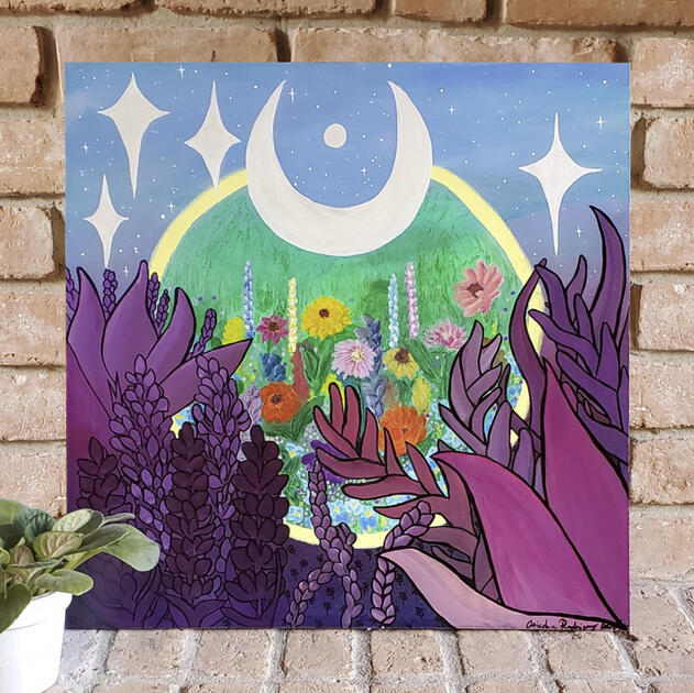 JUNE: Spring Flowers in Texas - Acrylic and Coloured Pencil on Wood