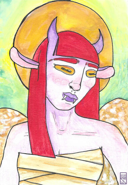 APRIL: A Fallen Asmodeus Tiefling - Gouache on Watercolour Paper
