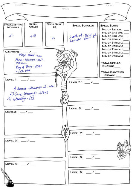 JULY: D&D Character Sheet - Spells - Digital - GIMP
