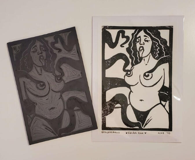 OCTOBER: Eldritch Love - Grey Lino Block