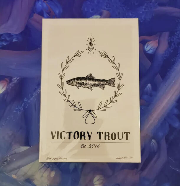 DECEMBER: Commission: Victory Trout - Pen on Watercolour Paper