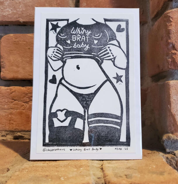 OCTOBER: Whiny Brat Baby - Blue Lino Block