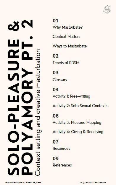 NOVEMBER: *Resource Workbook: Solo-Pleasure and Polyamory: Context setting and creative masturbation * - Workshop - 1.5 Hours - In Person