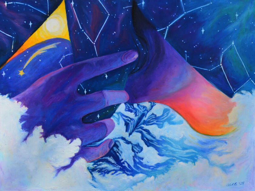 JULY: Celestial - Oil Pastel, Acrylic &amp; Coloured Pencil on Wood Panel