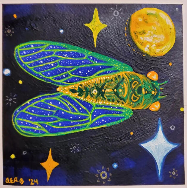 AUGUST: Birthday Cicadas - Gouache &amp; Colour Pencil